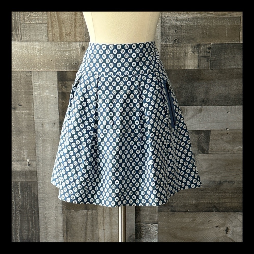 Anthropologie Maeve blue floral A-line skirt small petite boho chic academia